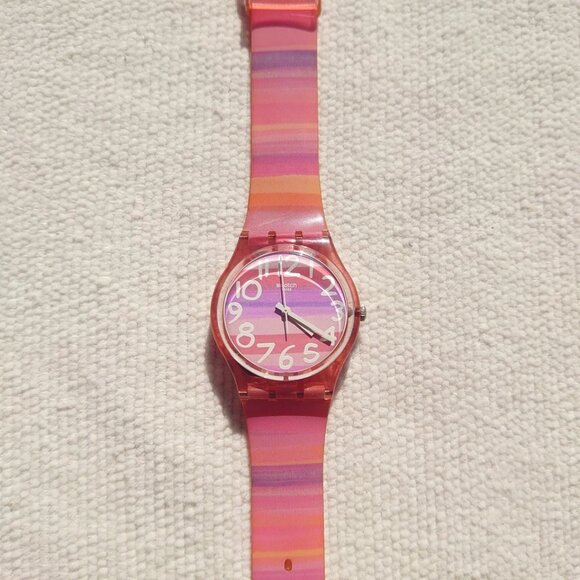 Swatch GP140 Unisex Astilbe Originals Silicone Strap Pink Plastic Watch Working - Picture 3 of 6